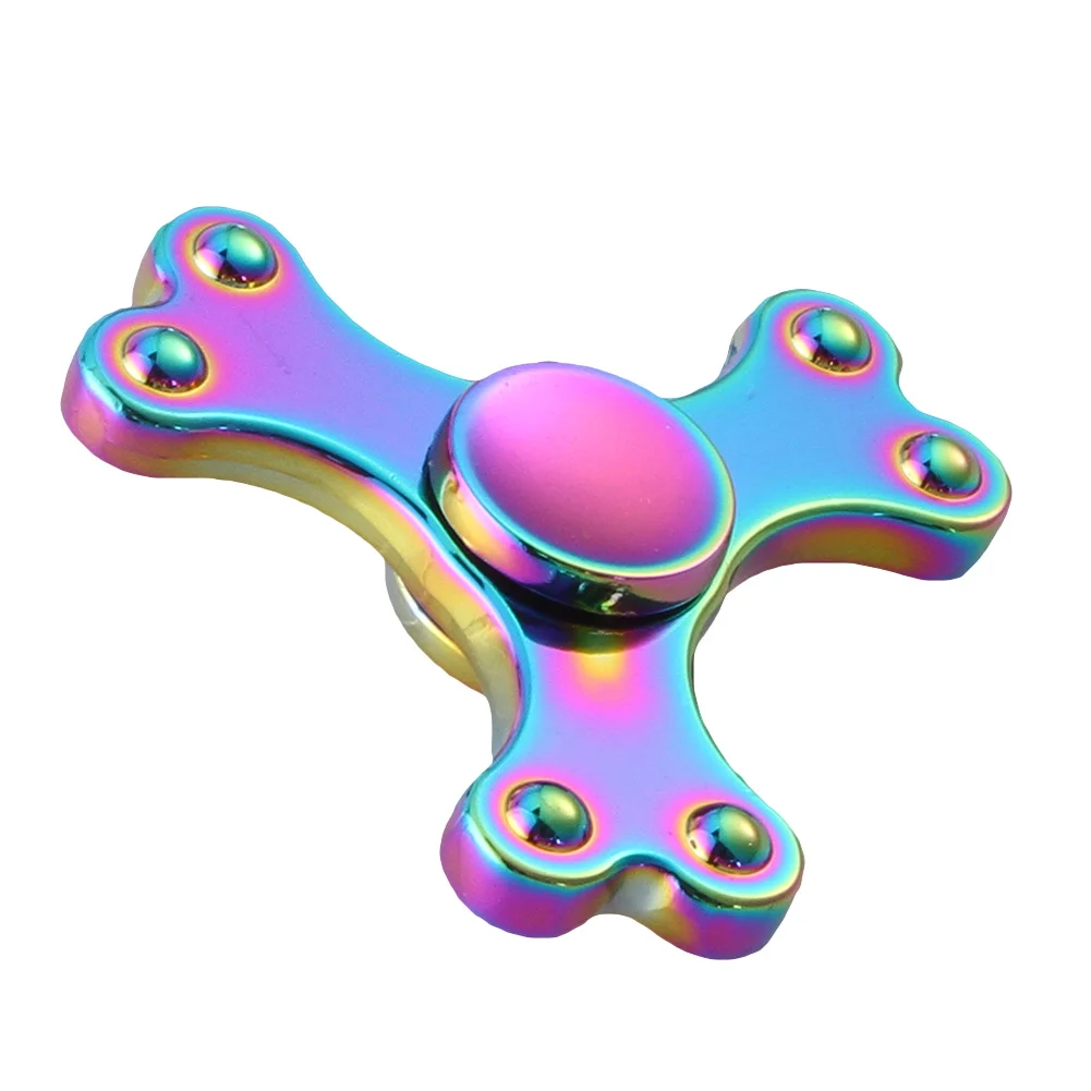 Сплав цинка СДВГ Austim Руку Игрушка Непоседа Spinner Взрослых EDC Анти-Стресс Игрушки Многоцветный Кости Радуги Tri-Spinner Ручной Spinner Игрушка