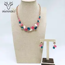Viennois Rose Gold Color Earrings Necklace Set For Women Necklaces Multicolor Rhinestone Crystal Wedding Party Jewelry newest viennois fashion jewelry gun color geometric finger rings for woman rhinestone and crystal party accessories
