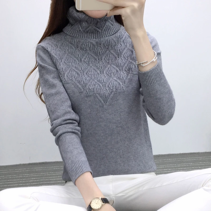 Новые зимние женские головы свитер Женский головка рукава тонкий свитер с высоким воротом блузка рубашка