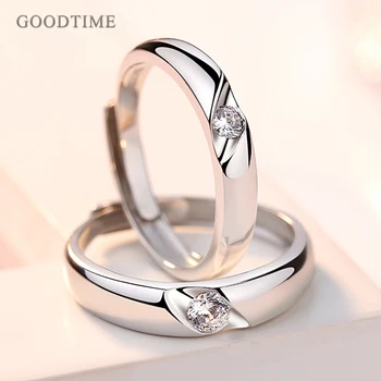 

Fashion 100% Real 925 Sterling Silver Rings Wedding Bridal Ring Couple Jewelry Adjustable Zircon Ring Valentine Gift Engraved