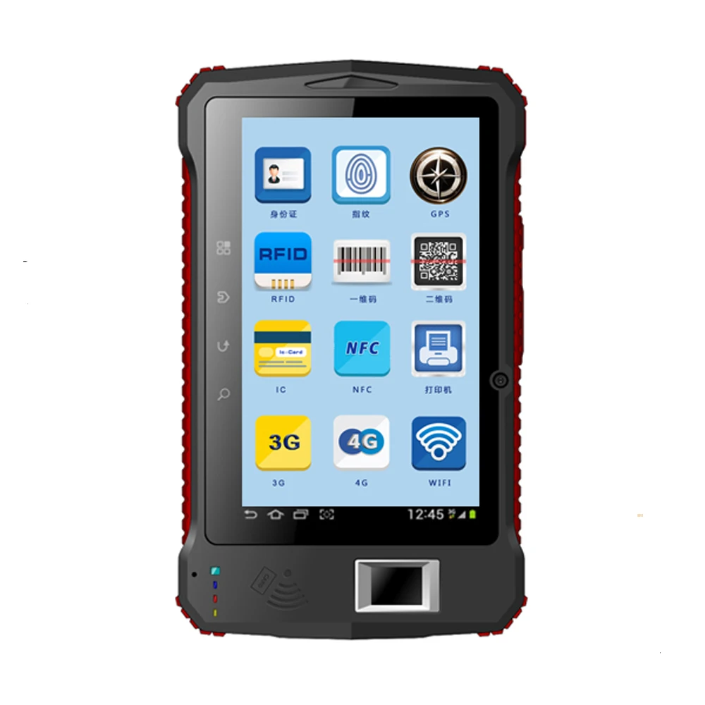 

China 7" Industrial Rugged Tablet Fingerprint UHF RFID 2D Laser Barcode Scanner Android 6.0 Handheld Terminal Data Collector GPS