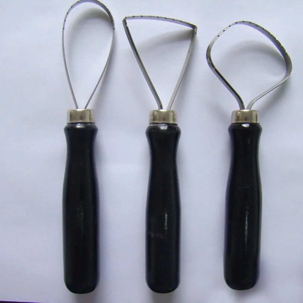 

3 Pcs Wood Pottery Clay Sculpture Big Loop Tool with Steel Flat Wire sewing tools tx