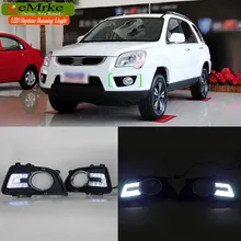 eeMrke Car LED DRL For KIA Sportage JE KM 2004-2010 Xenon White DRL Fog Cover Daytime Running Lights Kits