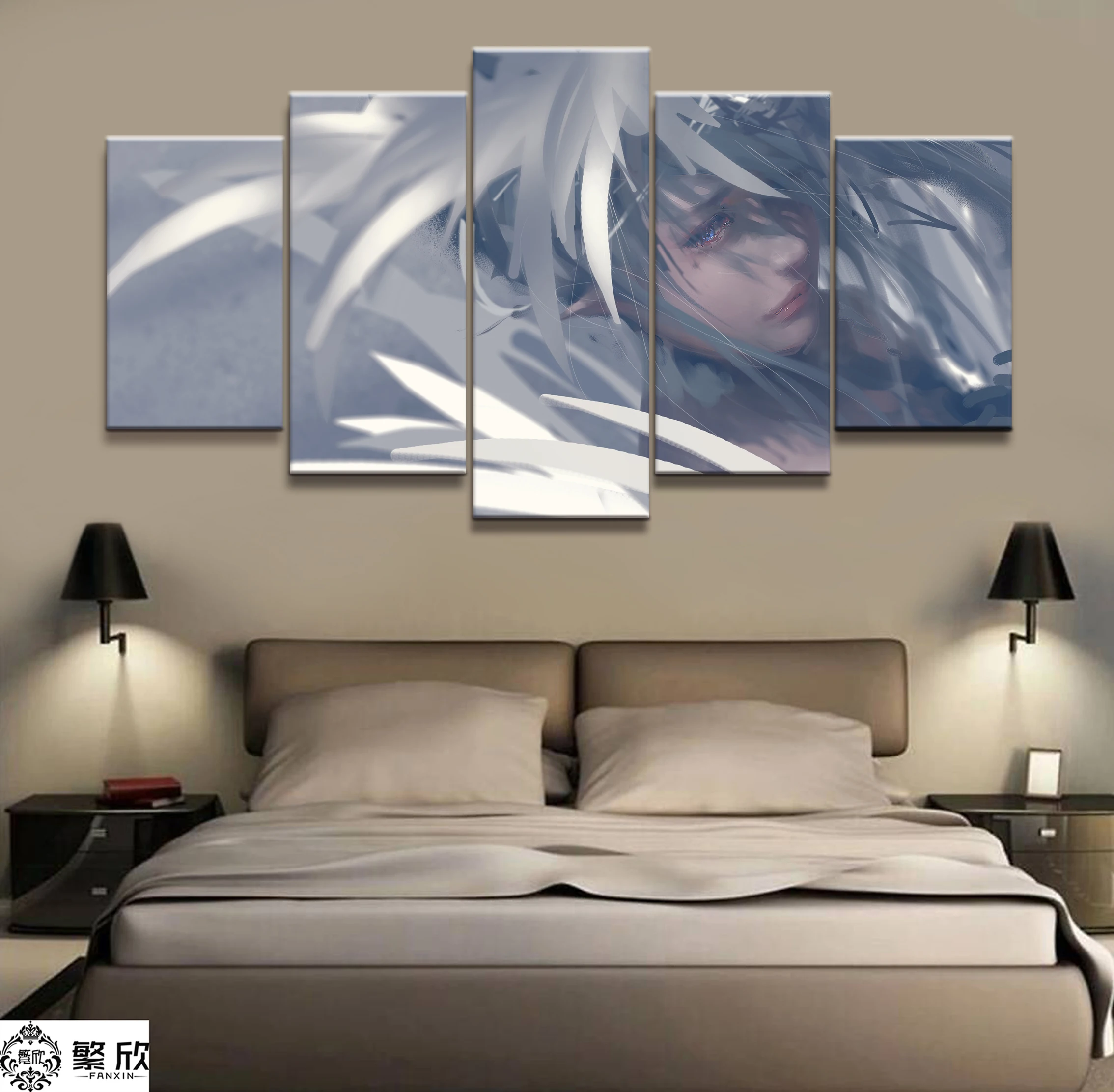 

Home Decor Modular Canvas Picture 5 Piece WLOP Ghost Blade Angel Princess Anime Painting Poster Wall For Home Canvas Wholesale