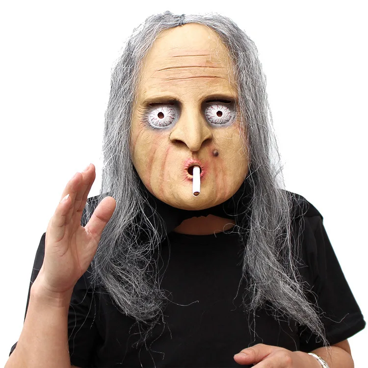 Забавные шутка маска длинных волос для взрослых латекс страшно маска анфас дышащая Хэллоуин маска Ужасный шутка нарядное платье старик