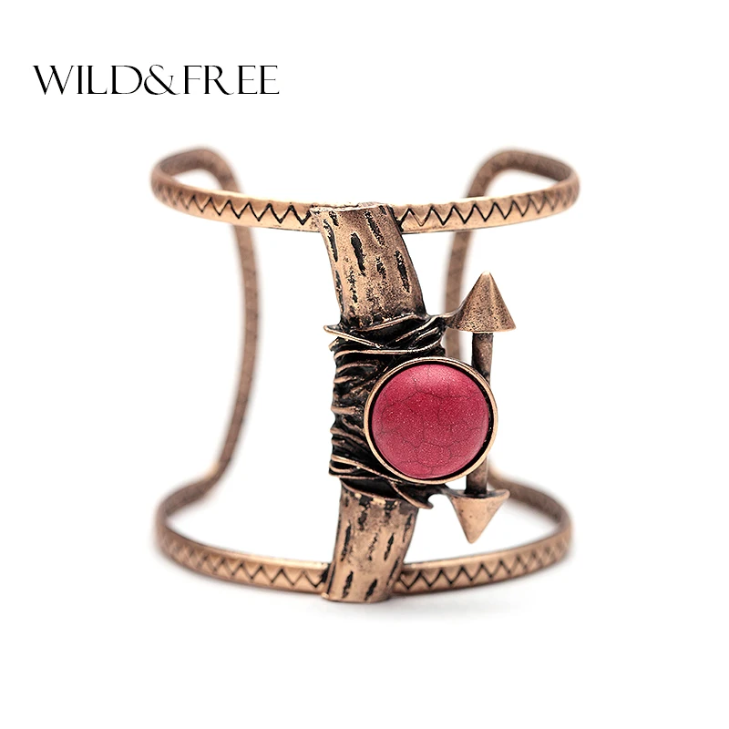 

Vintage Big Stone Wide Arm Bangles Boho Statement Cuff Bangles Embed Red Stone Arrow Bracelets For Women India Jewelry Wholesale