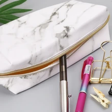 Large Cute Pencil Case Pen Box Zipper Bags Marble Makeup Storage Supplies