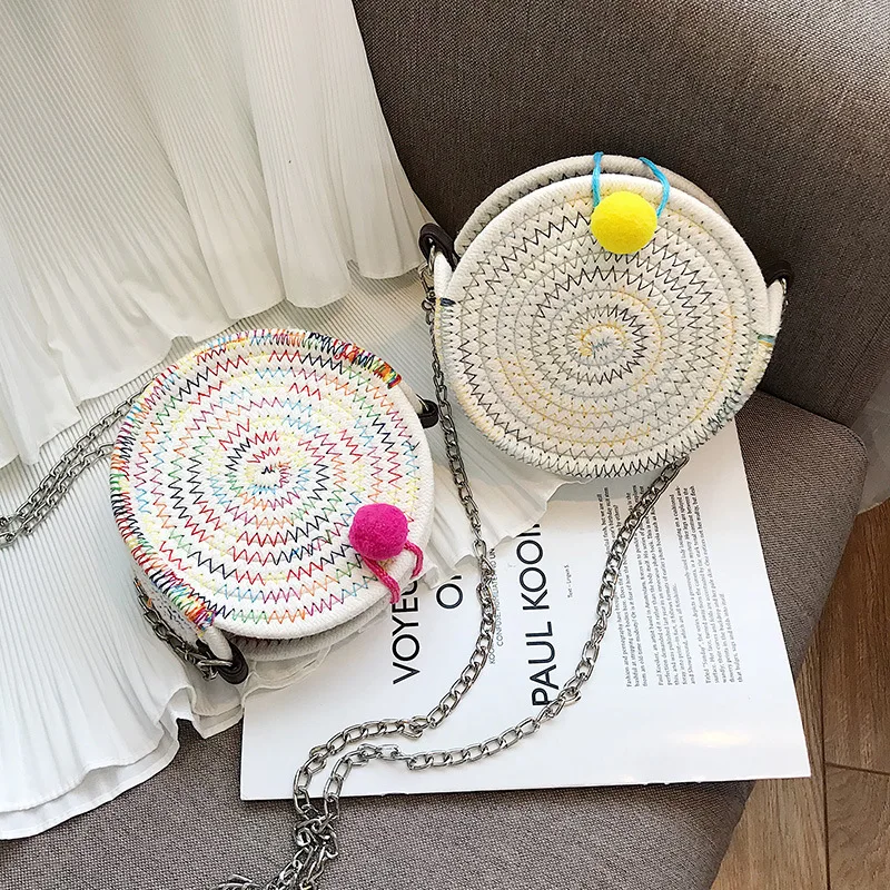 

2019 New Woven Rattan Bag Round Straw Shoulder Bag Small Beach HandBags Women Summer Handmade Messenger Crossbody Bags