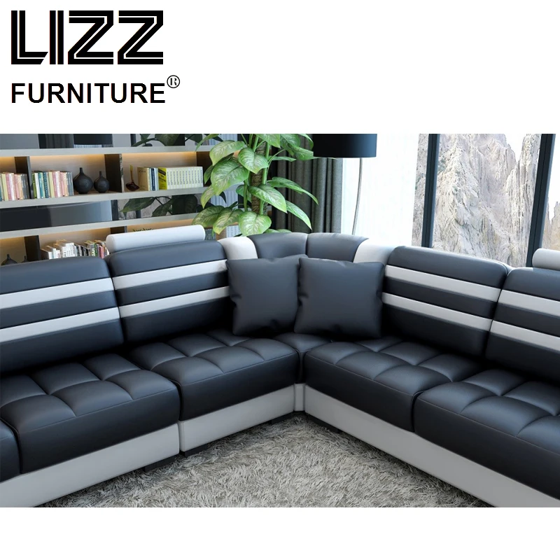 Sales Sofa Sets Luxury Furniture Set Genuine Leather Sofas For Living Room Modern Sofa Set With LED Light Divany Furniture 3316