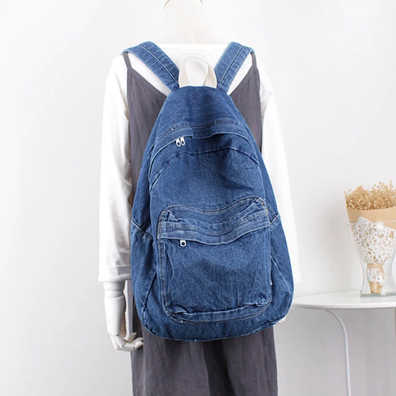 

Fashion Casual Canvas Women Backpack Denim Large Capacity Female Backpacks Brand Designer Zipper Travel Bag Girl School Backpack