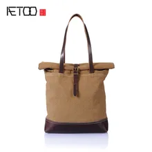 Aetoo натуральная кожа сумки мужские винтажные Crazy Horse и холст большие сумки дорожные сумки досуга холст сумки