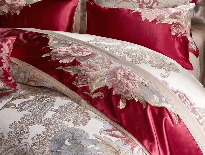 Wedding Duvet cover Bed Flat sheet Bed spread set Oriental Luxury Cotton Satin Royal Bedding set 4 _MG_8851