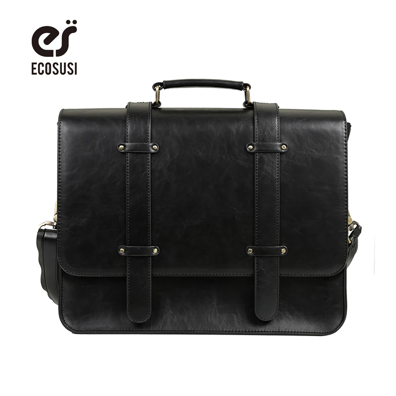 

ECOSUSI PU Leather Handbag Vintage Women Messenger Bag Crossbody Satchels Briefcase Bolsas 14.7'' Laptop Shoulder Bags