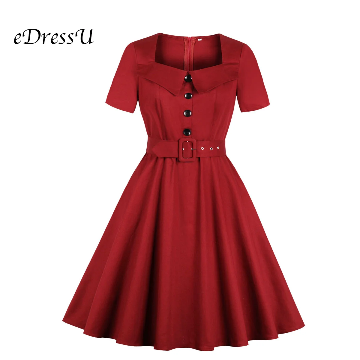 burgundy 1950s dress