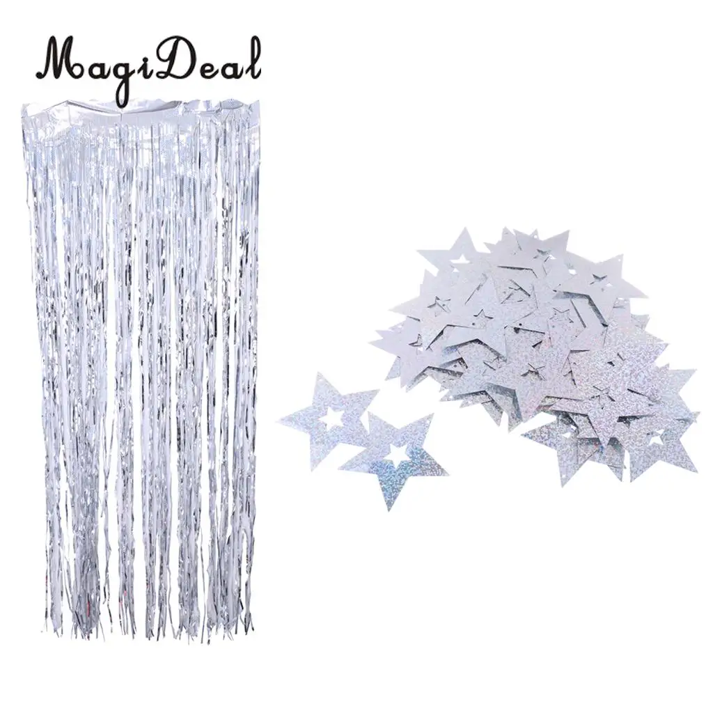 100x Shiny Plastic Stars Hanging Foil Balloon Swirl Tinsel Wedding Party Decor Blue/Gold/Silver