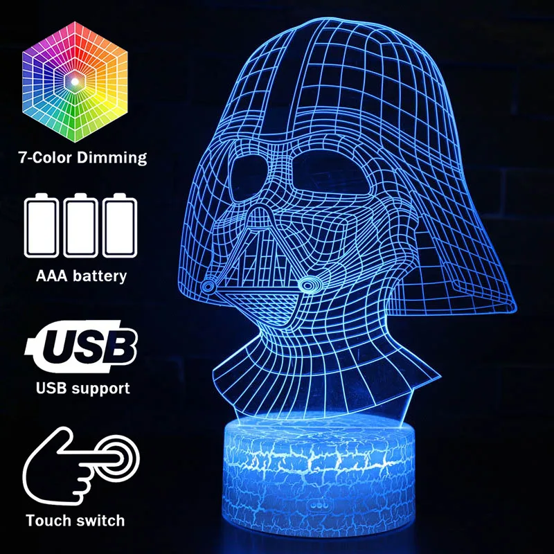  3D illusion LED Night Lights Star Series Wars The Rise of Skywalker Desk Lamp Kylo Ren BB8 Millenni - 33058304016