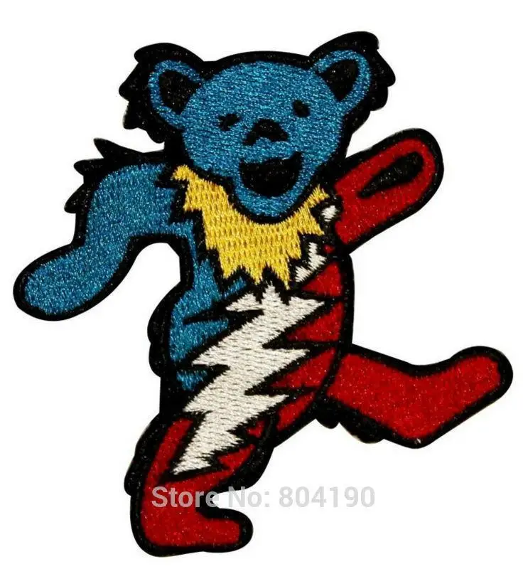

3" Grateful Dead Dancing Marching Lightning Bear Music Band Heavy Metal Iron On Patch Tshirt MOTIF APPLIQUE Rock Punk Badge