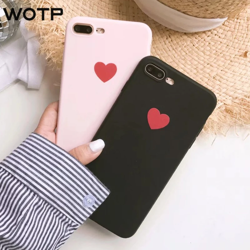 WOTP Love Heart Soft TPU Silicone Phone Case For iphone 7 6 6S 8 Plus X Lovely Cartoon Couple Candy Color Back Cover Capa Coque |