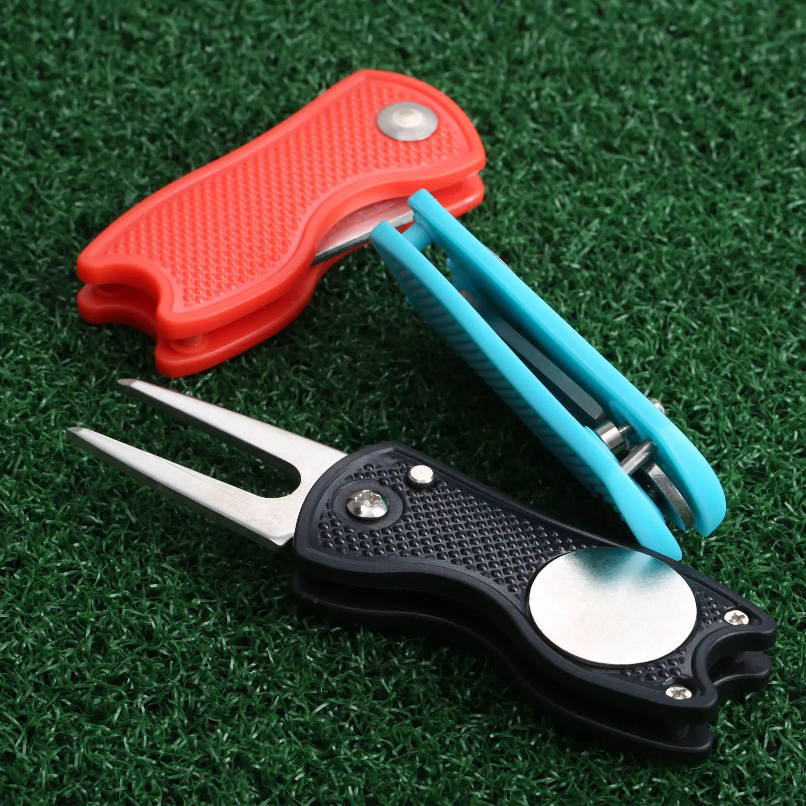 Stainless Steel Golf Putting Green Divot Fork Repair Switchblade Tool With Balls Mark Pitchfork Fit Groove Cleaner & Club Rest