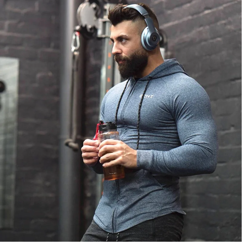 

Men's sports hoodie long-sleeved hoodie spring and autumn and winter fitness stretch Slim long-sleeved running training hooded