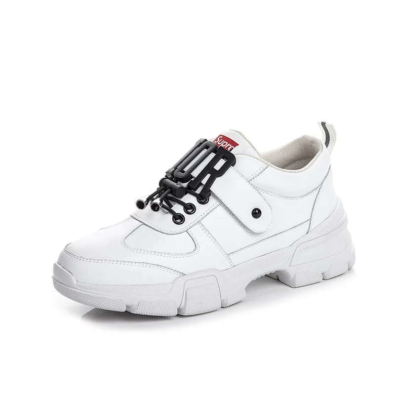 

Women's Thick-Soled Two-Layer Leather Sports White Shoes Spring Autumn New Fashion Comfortable Breathable Round Head Casual Shoe