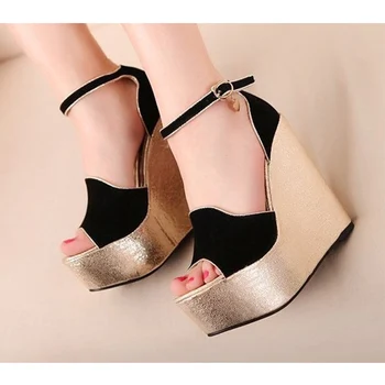 

2019 Summer Women Super High Heels Ankle Wrap Sandals Customize Small Size 30-34 Matching Color Wedges Platform Shoes AWS192