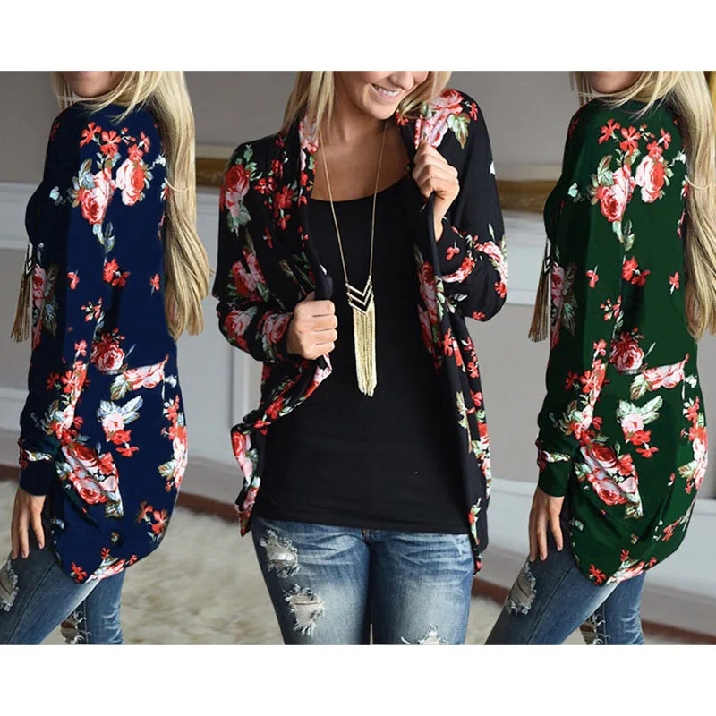 

Irregular Floral Print Long Sleeve Women Cardigans Coat Loose Casual Plus Size Female Fashion Coats 2019 Autumn Outerwear Tops