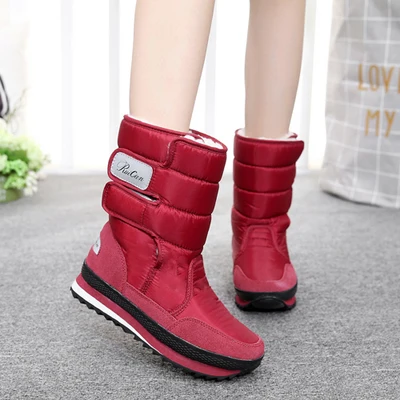 REAVE CAT/теплые зимние ботинки женские ботинки до середины икры, водонепроницаемые зимние ботинки, Нескользящие женские ботинки, женская обувь, S607a - Цвет: Wine red