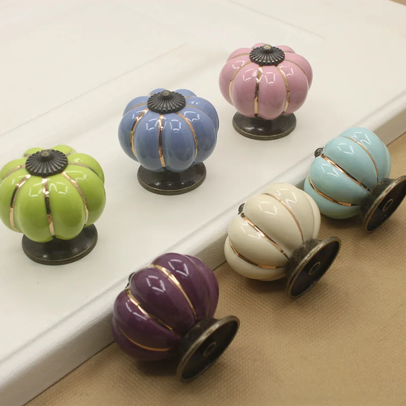 

Ceramic pumpkin handle color rural Europe type modern simple cartoon cabinet drawer single hole round children