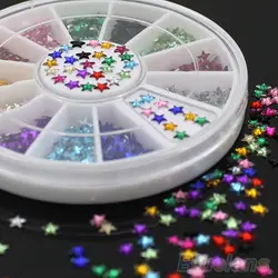 12 Комплекты 12 Цветов 3D пентаграмма Наклейки украшения DIY Красота заклепки Дизайн ногтей Советы колеса 4DGN