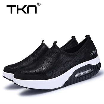 

TKN 2019 Spring Running Shoes for Women Slip on Sneakers Women Breathable Leather Women Walking Shoes Comfortable Sport Shoes