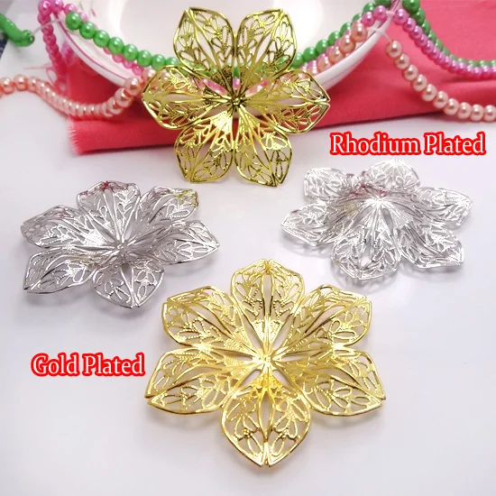 

New Arrival 20pcs/pack Gold Plated/Rhodium Plated Filigree Flower Spacer Wraps Connectors Jewelry Findings for DIY,42mm long