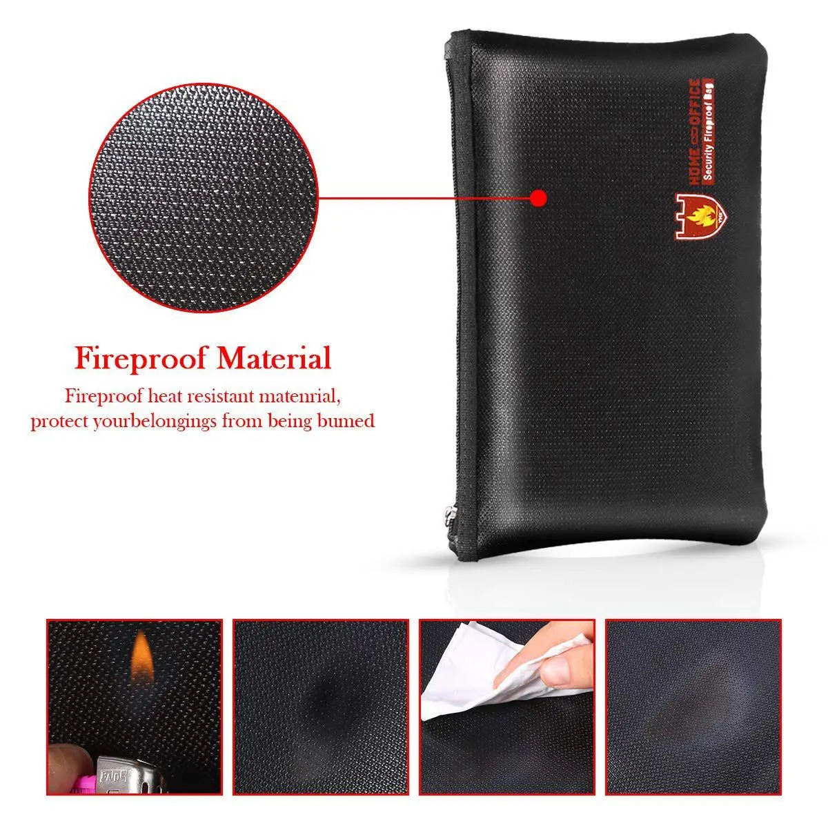 

Fire Resistant Document Bag Fireproof Protection Bag Pouch Money Files Safety, 34x25cm