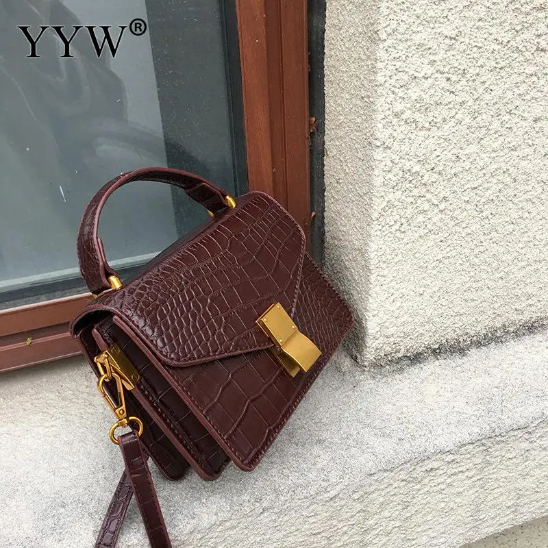 التمساح بو الجلود الإناث Crossbody حقيبة المرأة المغلف حقائب البني حقائب الكتف للنساء 2018 جديد الأعلى مقبض حقيبة