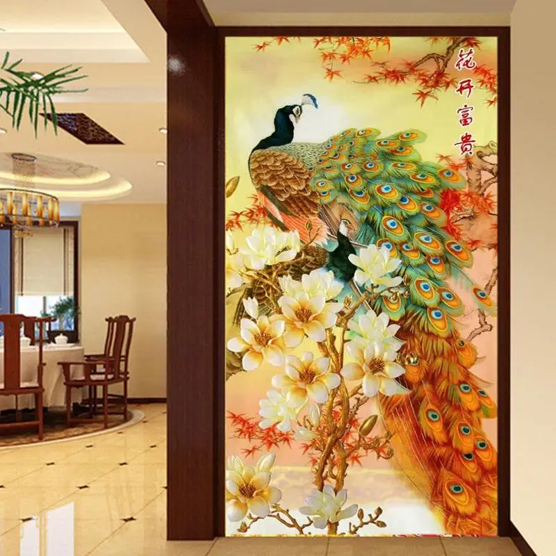 Cross Stitch Kit 120*65cm Needlework DIY Cross stitch Embroidery Gold Fortune peace bird print pattern peacock