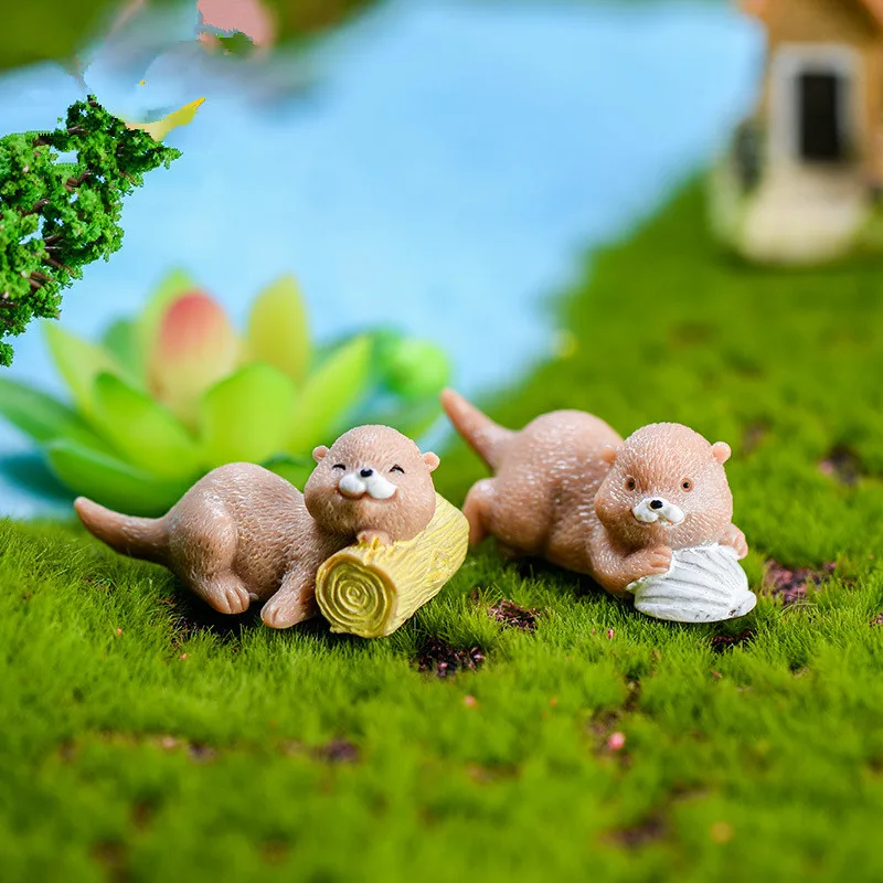 

2pcs/Set Artificial Brown Otter Figurine Animal Model Home Miniature Fairy Garden Decoration DIY Accessories