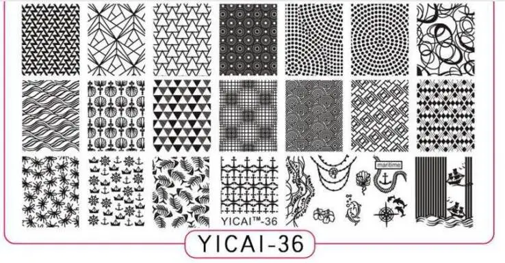 1 шт. рисунок для нейл-арта пластина шаблон для ногтей, 6,5*12,5 см, 40 разновидностей шаблоны тиснения ногтей пластины для цепи дизайнерский штамп YICAI39 - Цвет: 36