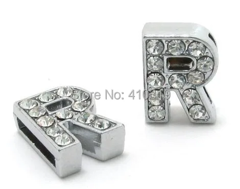 

Wholesale 50PCS 8mm " R " full rhinestones alloy slide letter diy jewelry charms