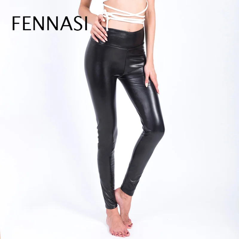 

FENNASI Women Faux Leather Leggings Winter Warm High Waist Trousers Ankle-length Large Size Plus Velvet Female Warm Leggings
