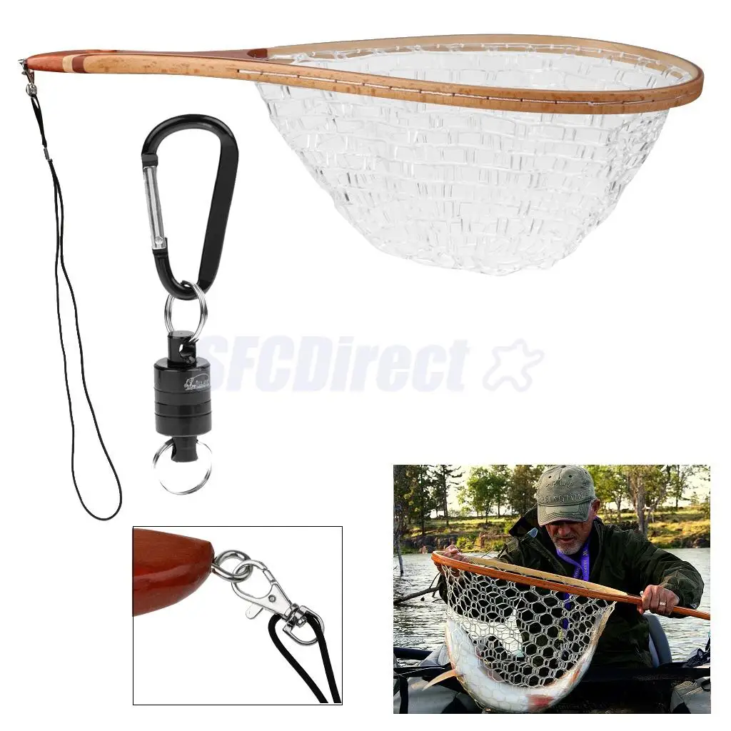 

Fishing Landing Net Landing Net Wooden Handle + Net Keeper Pull Force Magnet Release System Black Fly Fishing Accessory Kit