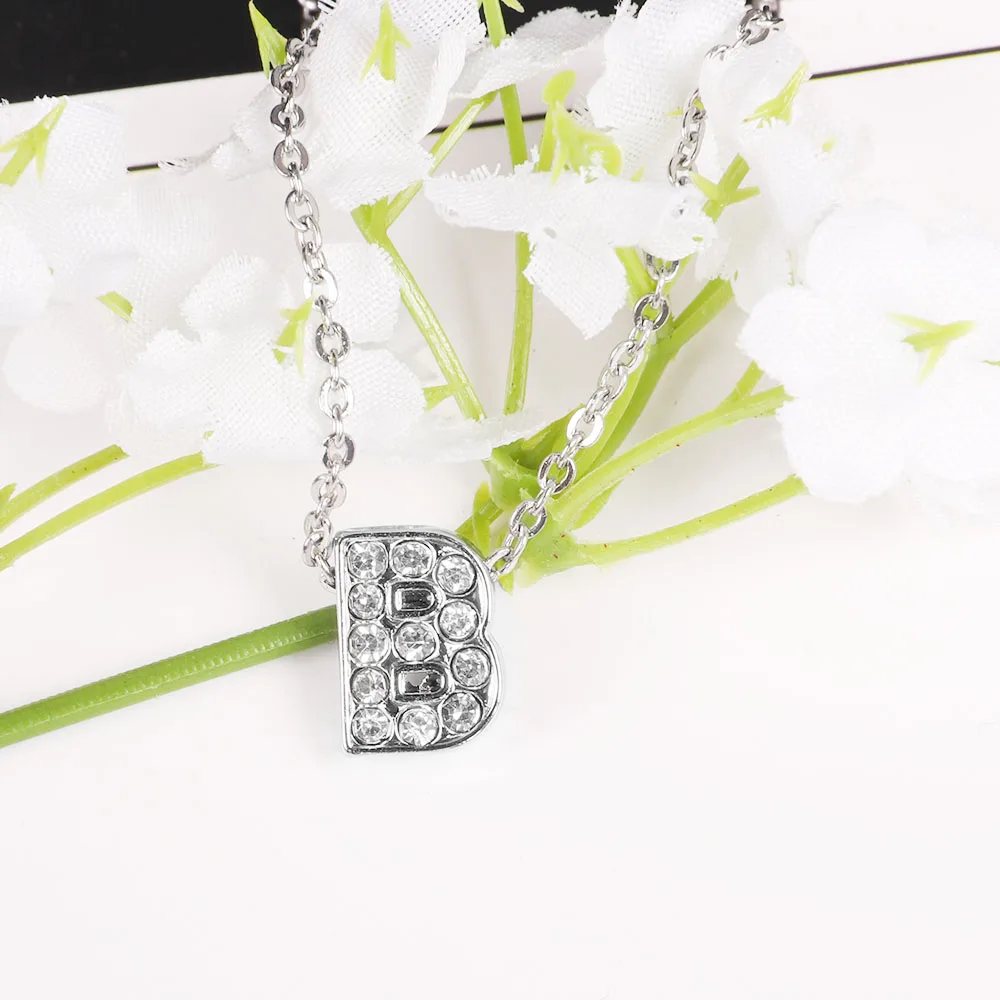 Fashion English Letter B Necklace Pendant Alphabet Zircon Accessory Zinc Alloy Women Lover Chain Jewelry 12*9mm | Украшения и