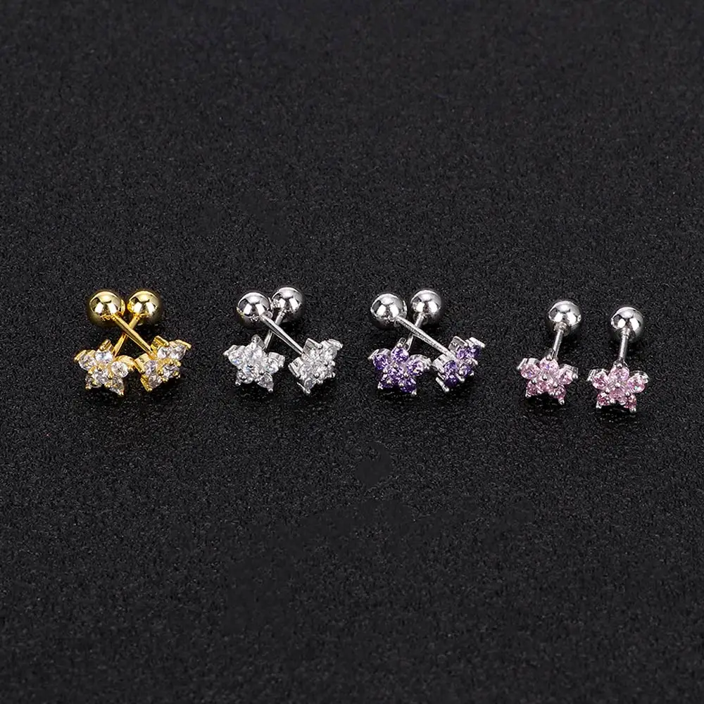 

1 Pair Stainless Steel Women Anti-allergic Zircon Cartilage Earrings Flowers Earpiercing Tragus Stud Earrings Piercing Jewelry