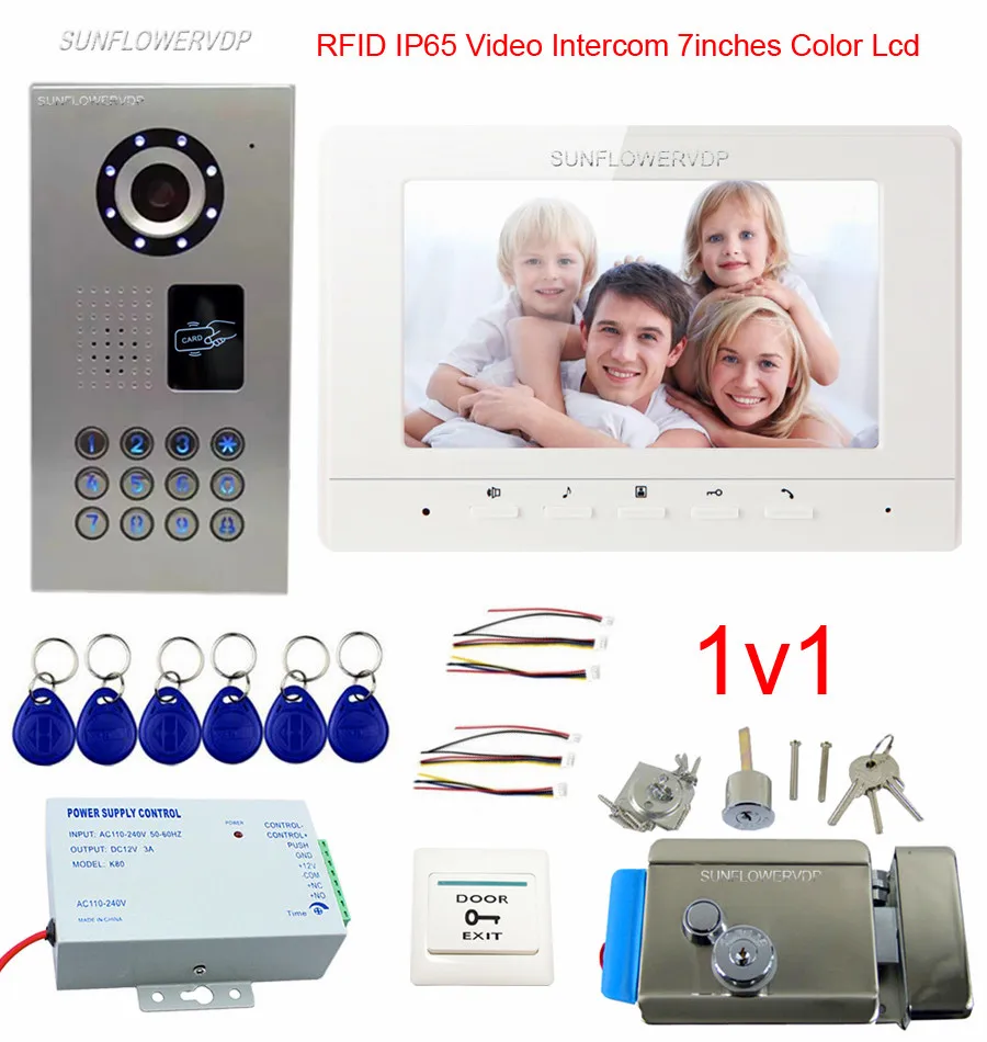 

IP65 Waterproof Intercom Video Intercoms Rfid Videophone Wired Portal 7" Color Monitor Video Eyes For The Door With Door Lock