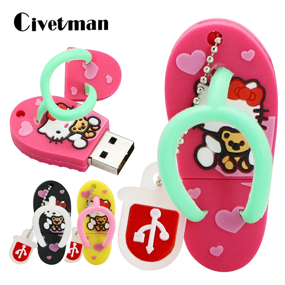 

USB Flash Drive Mini Hello Kitty Slipper Shoe Pen Drive 4GB 8GB 16GB 32GB 64GB Lovely Cartoon Pendrive Flash Memory Stick Disk
