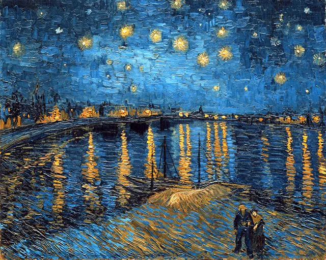 Ван Гог известный холст печать картина Звездная ночь над роной Реплика картины для гостиной плакаты и принты стены искусства - Цвет: LF4004