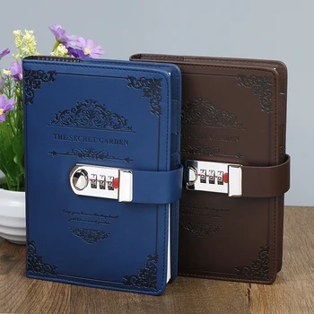 

creative stationery notebook retro Password book with lock diary thread installed Notepad Business books school office supplies