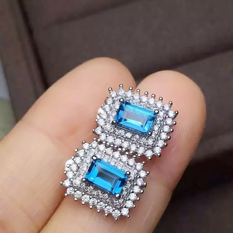 Женские серьги из серебра 925 пробы с натуральным голубым топазом|earring 18k white gold|gem
