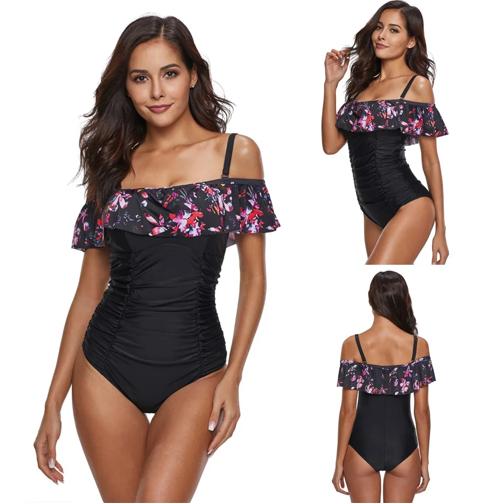 

Liva girl 2019 TOP Plus Size Women Ruched Bikini Ruffled Flounce Print Swimwear Beachwear Free shipping 3.18