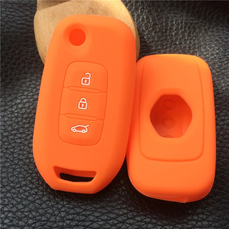 Силиконовый для ключа автомобиля чехол для автомобиля renault kadjar 3 кнопки floding key case cover shell - Название цвета: Оранжевый