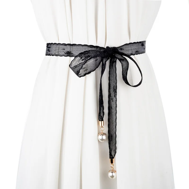 Однотонная Сексуальная кружевная перламутровая подвеска, пояс на талии, Женская декоративная юбка, платье с кружевом, SS39